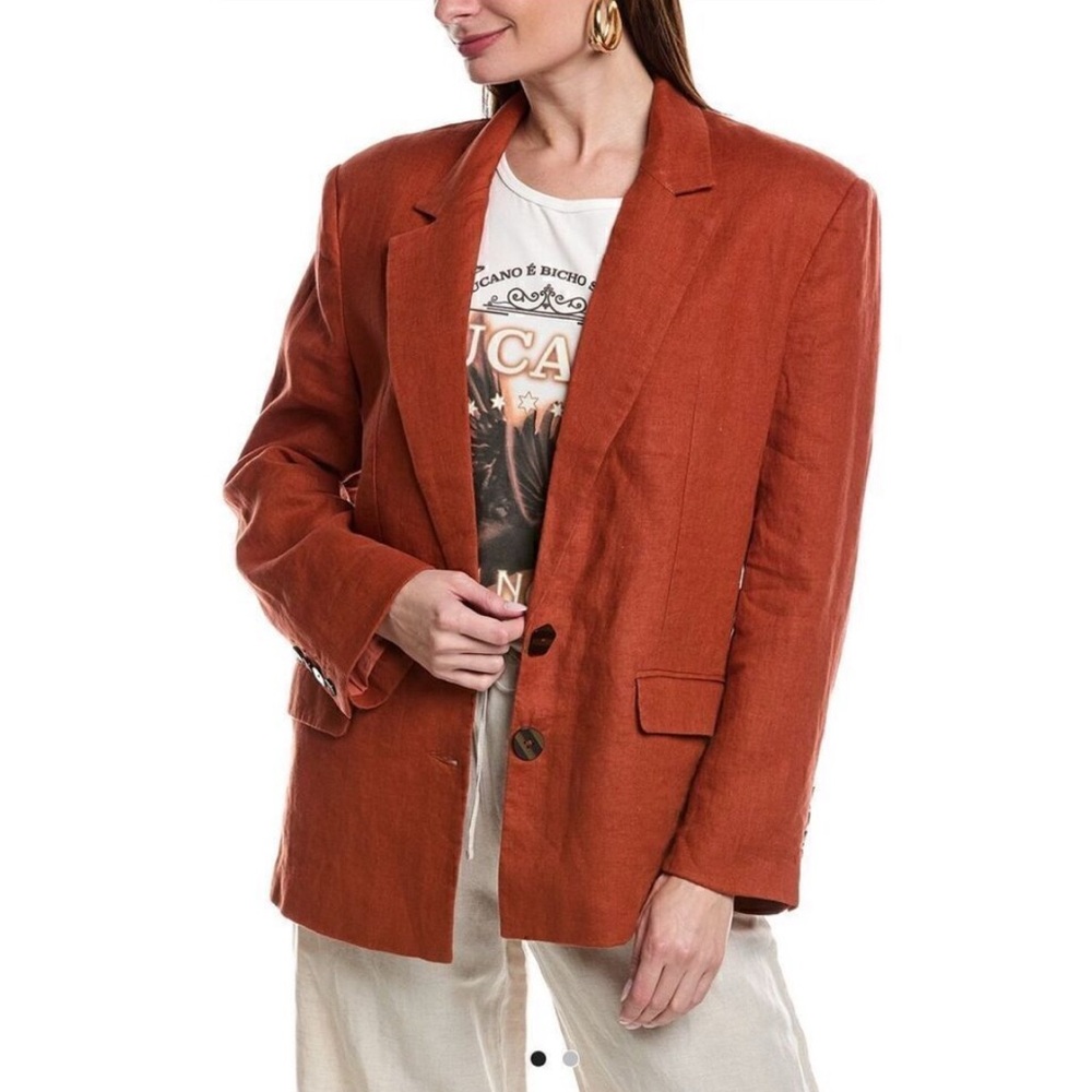 NEW Farm Rio Linen Lightweight Oversized Blazer Orange-Terra Cotta Size S